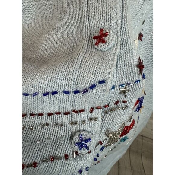 STORYBOOK KNITS ramie cotton light blue embroidered beaded knit cardigan 2X NWT - Picture 8 of 10